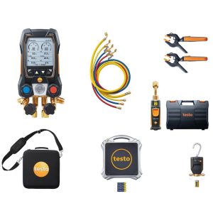 testo 557s Cмарт комплект с весами для фреона - манометрический коллектор для заправки кондиционера с 4-ходовым блоком клапанов и Bluetooth