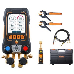 testo 558s Cмарт комплект со шлангами - манометрический коллектор для заправки кондиционера с 4-ходовым блоком клапанов и Bluetooth
