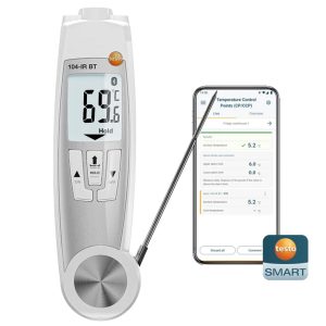 testo 104 IR BT - пірометр, інфрачервоний термометр (-50…+250 °C) зі складним зондом 107 мм, оптика 10:1, 2-точковий лазер, кулінарний пірометр, Застосунок з покроковою програмою вимірювань