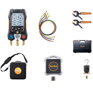 testo 550s Cмарт комплект с весами для фреона - манометрический коллектор для заправки кондиционера с 2-ходовым блоком клапанов и Bluetooth