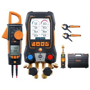 testo 558s Cмарт комплект с токовыми клещами - манометрический коллектор для заправки кондиционера с 4-ходовым блоком клапанов и Bluetooth