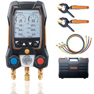 testo 550s Cмарт комплект со шлангами - манометрический коллектор для заправки кондиционера с 2-ходовым блоком клапанов и Bluetooth